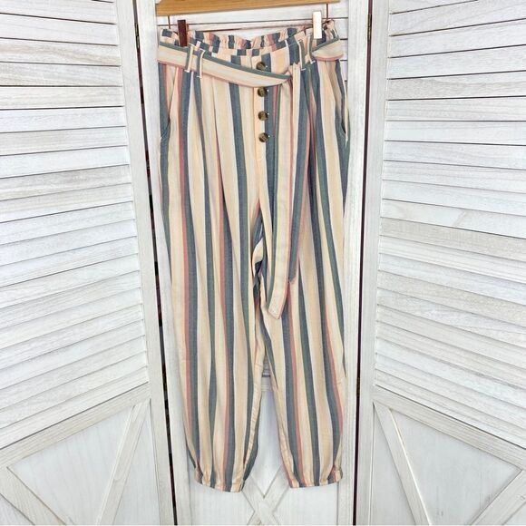 American Eagle Outfitters Striped Paperbag Jogger Pants Peach Multi Medium - Picture 9 of 15